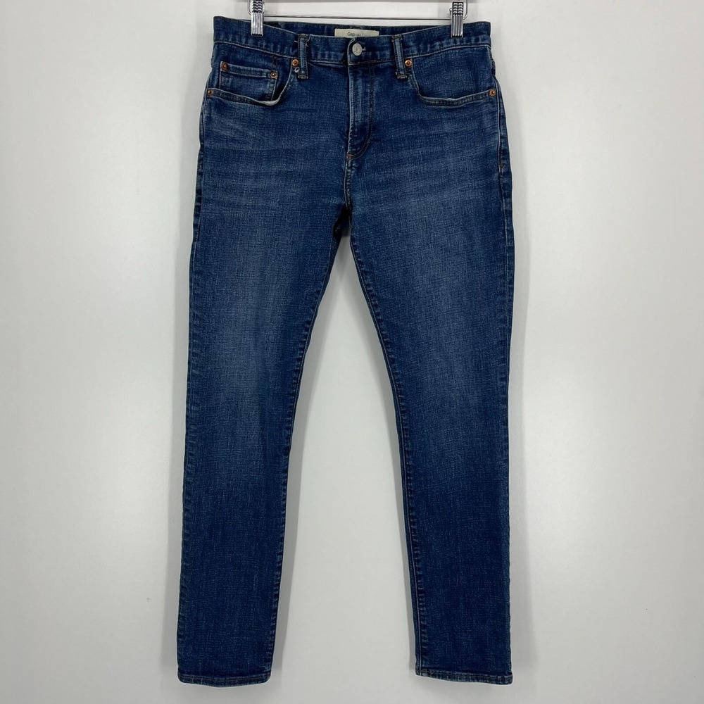 Gap Jeans Men's 32x32 Blue Skinny Medium Wash Zip‎ Fly Cotton